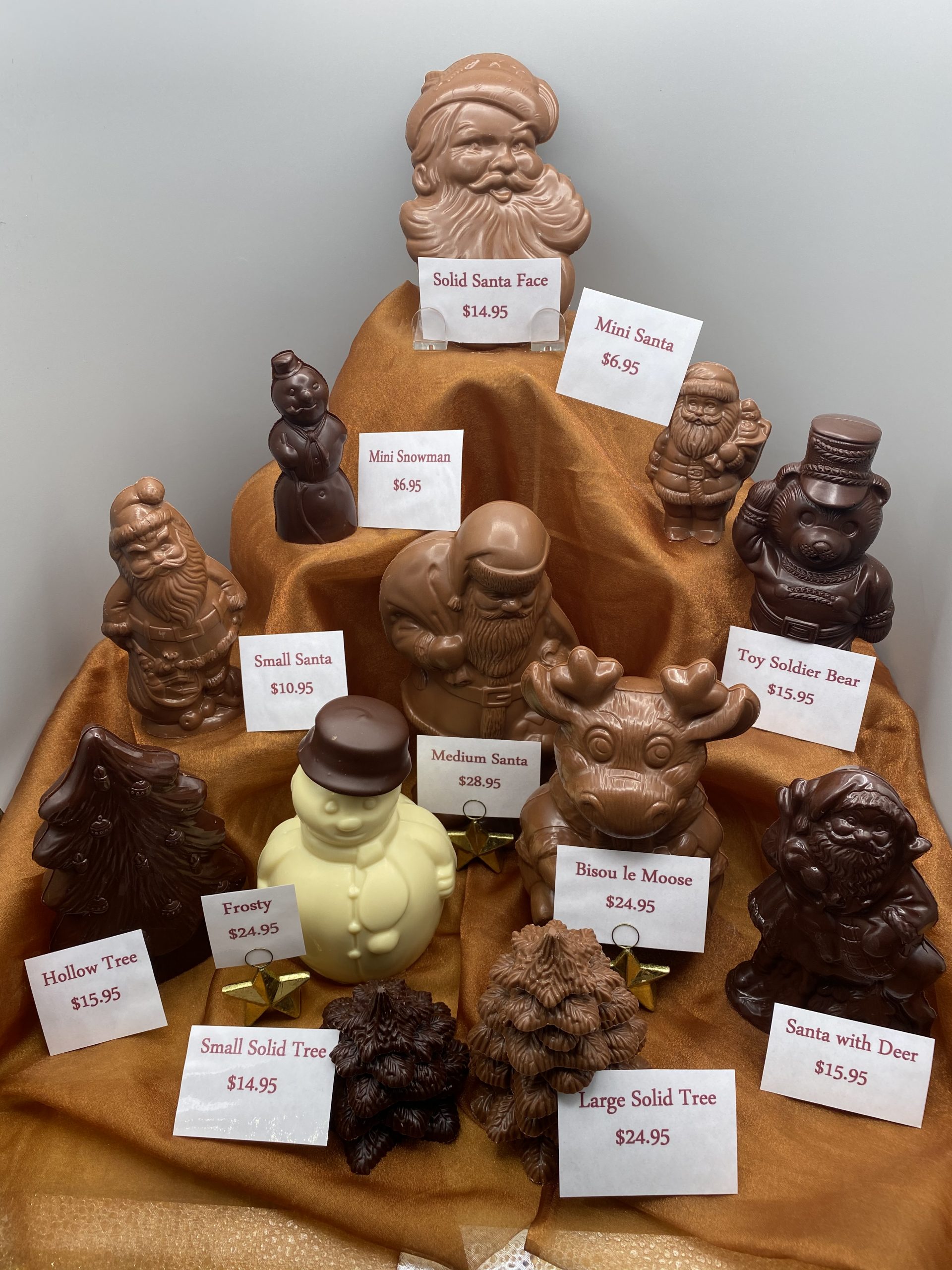 Chocolate figurines for Christmas, from the Belgian Chocolate Shop, Toronto.